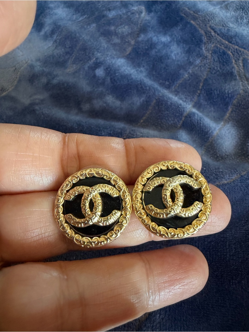 Brand New! Gold & Black CC Logo Button Earrings Women’s Jewelry